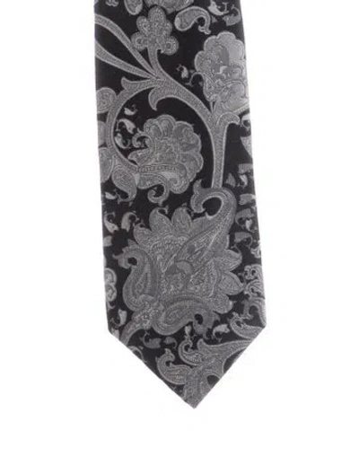 Pre-owned Gucci Printed Silk Tie In Grey