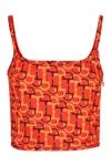 Gucci Orange Top With Spaghetti Straps And All-over Horsebit Print In Cotton Woman In Orange
