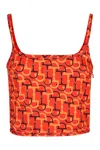 Gucci Orange Top With Spaghetti Straps And All-over Horsebit Print In Cotton Woman In Orange