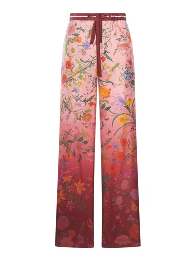 Gucci Printed Silk Trousers In Red