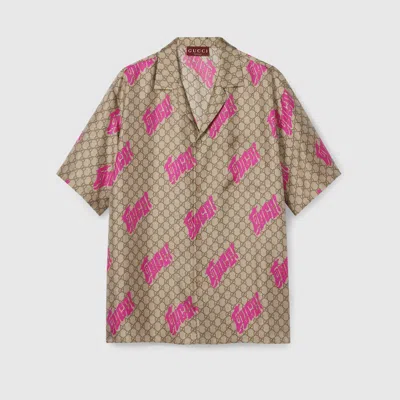 Gucci Printed Silk Twill Bowling Shirt In Beige