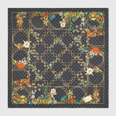 Gucci Printed Silk Twill Carré In Black