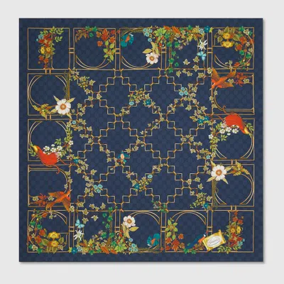 Gucci Printed Silk Twill Carré In Blue
