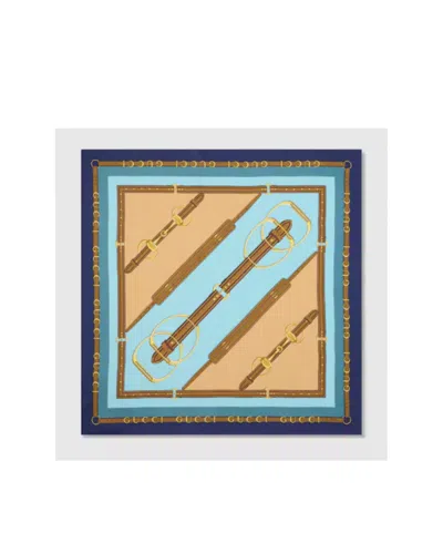 Gucci Printed Silk Twill Carré In Blue