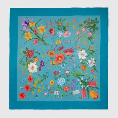 Gucci Printed Silk Twill Carre In Blue