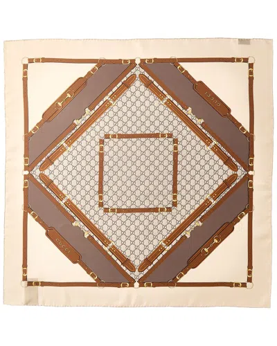 Gucci Printed Silk Twill Carre In Brown
