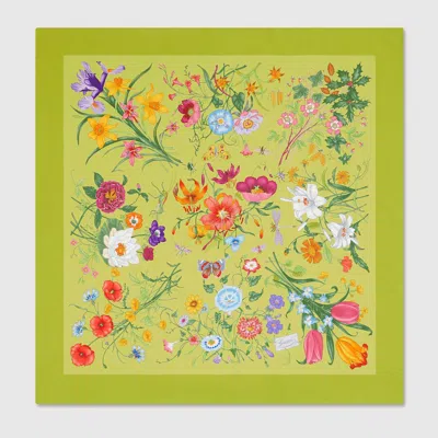 Gucci Printed Silk Twill Carré In Green