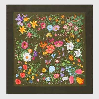 Gucci Printed Silk Twill Carré In Green