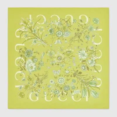 Gucci Printed Silk Twill Carré In Green