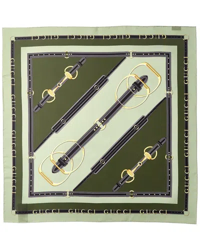 Gucci Printed Silk Twill Carre In Green