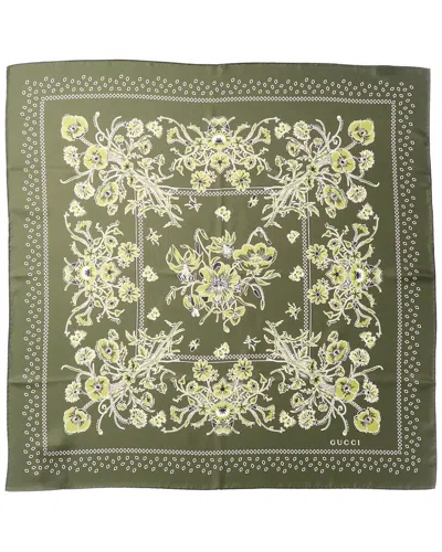 Gucci Printed Silk Twill Carré In Green