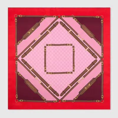 Gucci Printed Silk Twill Carré In Brown