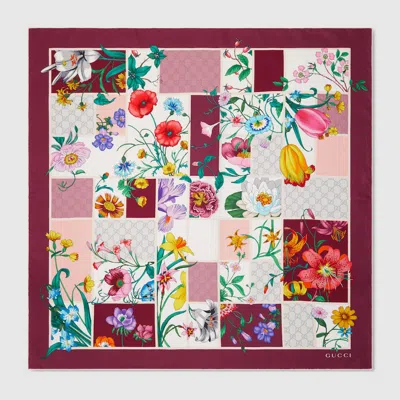 Gucci Printed Silk Twill Carré In Brown