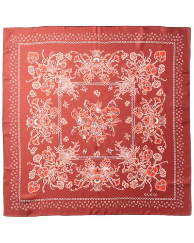 Gucci Printed Silk Twill Carré In Brown