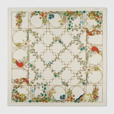Gucci Animal Floral-print Silk Scarf In White