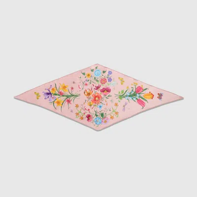 Gucci Printed Silk Twill Diamond Scarf In Pink