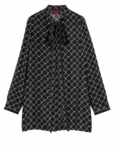 Gucci Printed Silk Twill Dress In Black
