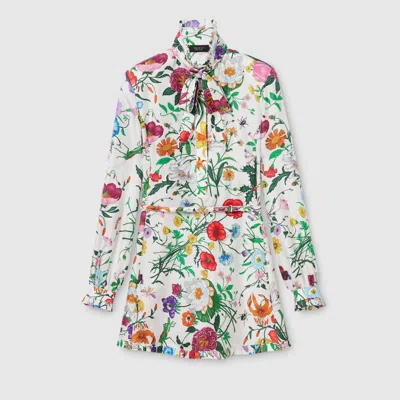 Gucci Printed Silk Twill Dress In White