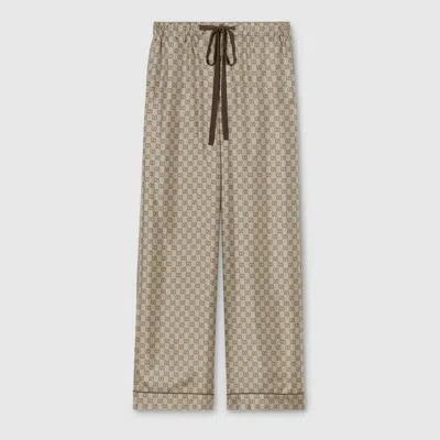Gucci Printed Silk Twill Leisure Pants In Neutral