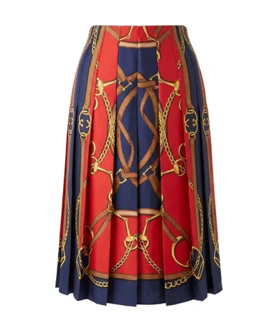 Gucci Printed Silk Twill Midi Skirt In Red
