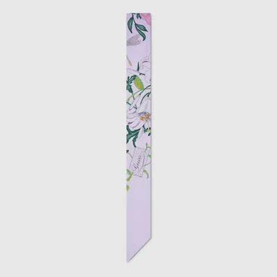 Gucci Printed Silk Twill Neck Bow In Purple