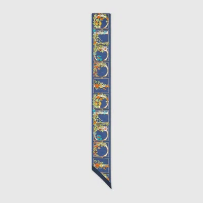Gucci Printed Silk Twill Neck Bow In Blue
