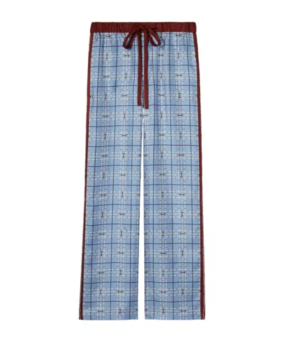 Gucci Printed Silk Twill Pants In Blue