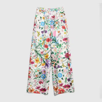 Gucci Flora Silk Twill Palazzo Pants In Multi