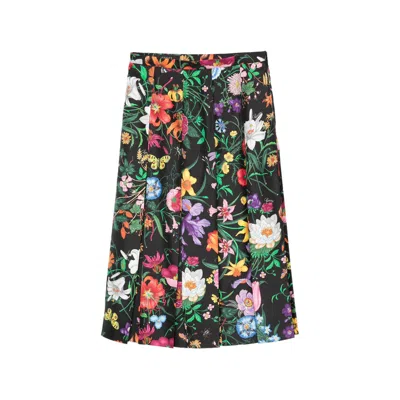 Gucci Printed Silk Twill Pleated Midi Skirt In Multi