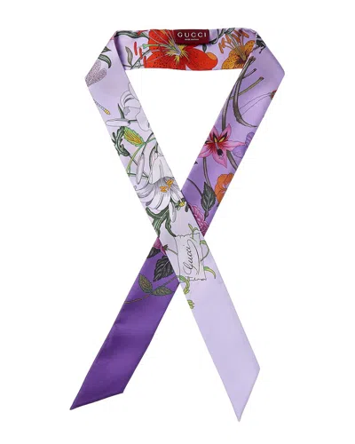 Gucci Printed Silk Twill Ribbon Scarf In Purple
