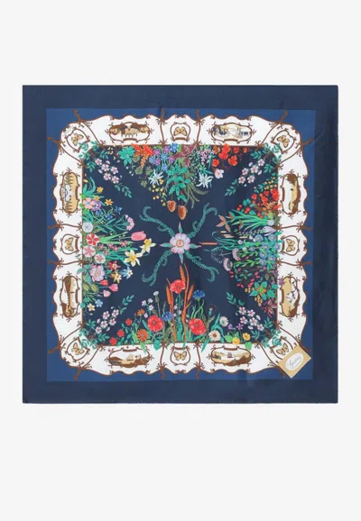 Gucci Printed Silk Twill Scarf In Blue