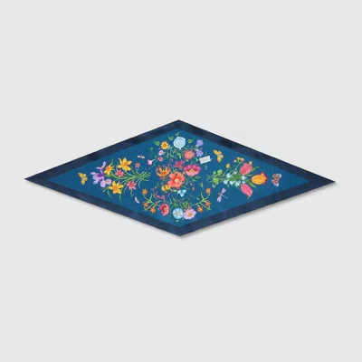 Gucci Printed Silk Twill Scarf In Blue