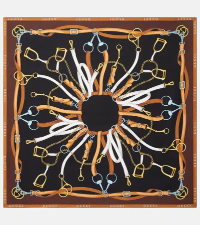 Gucci Printed Silk Twill Scarf In Brown