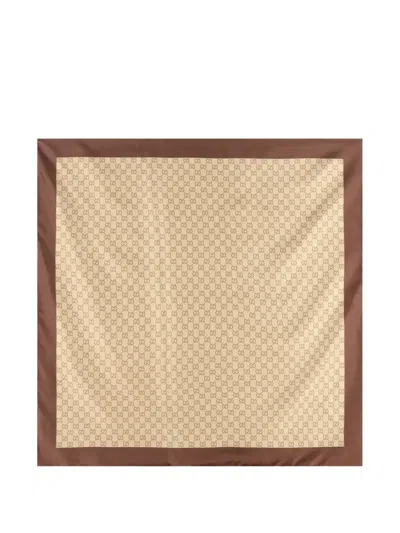 Gucci Printed Silk Twill Scarf In Neutral