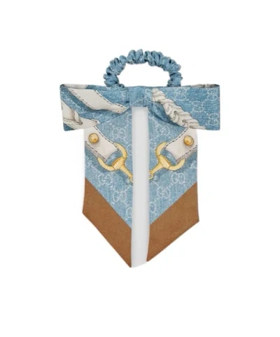 Gucci Printed Silk Twill Scrunchie In Blue