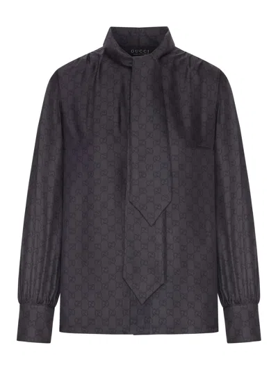 Gucci Printed Silk Twill Shirt In Black