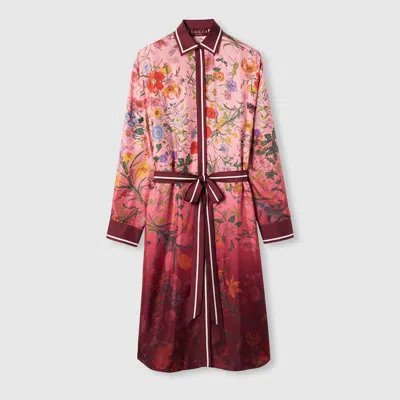 Gucci Printed Silk Twill Shirt Dress In Red