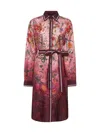Gucci Bordeaux Gradient Dress With Removable Belt And All-over Flora Print In Silk Woman In Multi