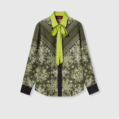 Gucci Printed Silk Twill Shirt In Green