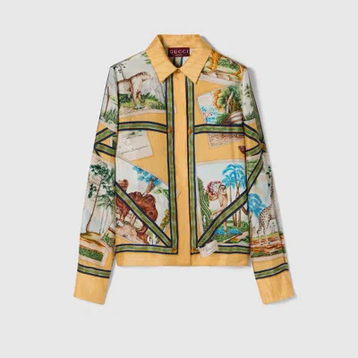 Gucci Printed Silk Twill Shirt In Multi