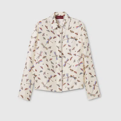 Gucci Printed Silk Twill Shirt In Neutral