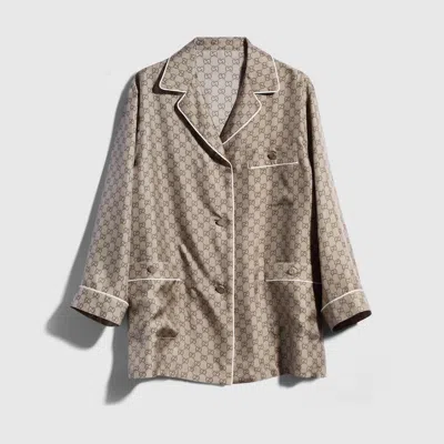 Gucci Printed Silk Twill Shirt In Brown