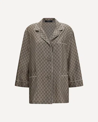 Gucci Printed Silk Twill Shirt In Gray