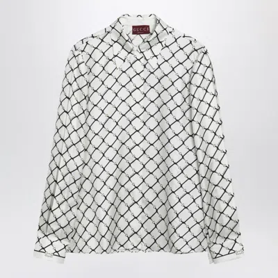 Gucci White Printed Silk Twill Shirt Women