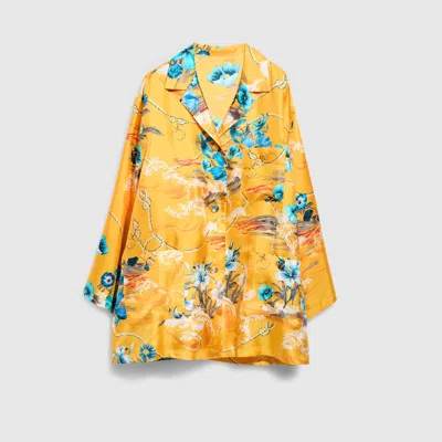 Gucci Printed Silk Twill Shirt In Yellow