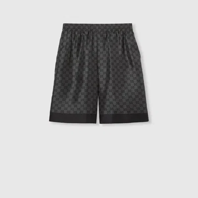 Gucci Printed Silk Twill Shorts In Black