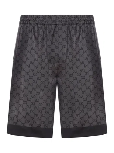 Gucci Printed Silk Twill Shorts In Black