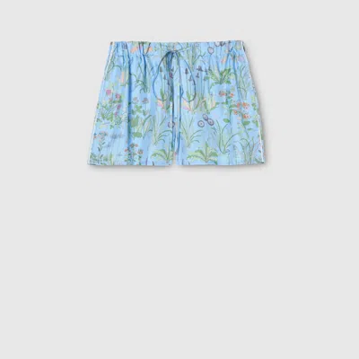 Gucci Printed Silk Twill Shorts In Blue