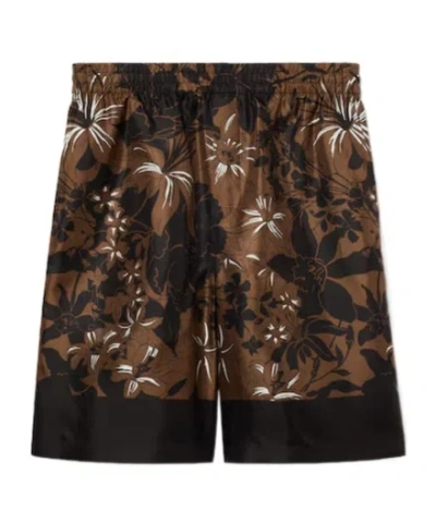 Gucci Printed Silk Twill Shorts In Brown