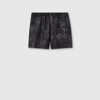 Gucci Printed Silk Twill Shorts In Brown